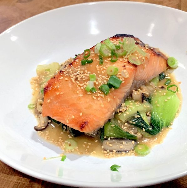 Miso Glazed Salmon with Shiitake Mushrooms & Bok Choy - Cooking with Rich