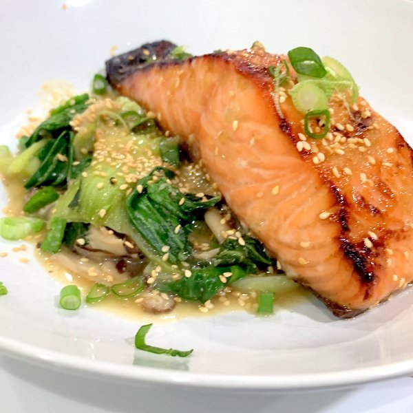 Miso Glazed Salmon with Shiitake Mushrooms & Bok Choy - Cooking with Rich