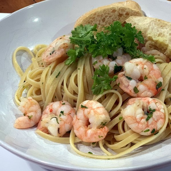 Prawn Basil Coriander Pasta Aglio e Olio with an Asian Tweak